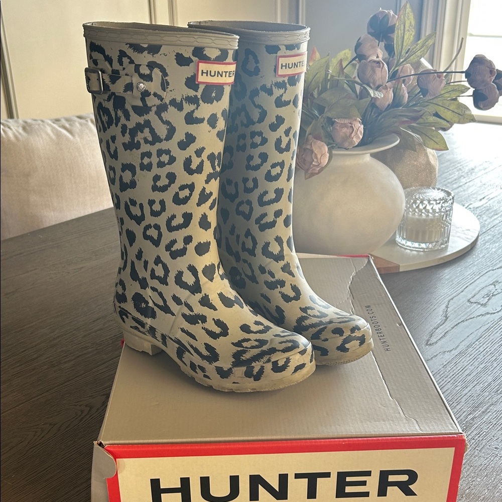 Hunter Beige and Black Animal Print Boots